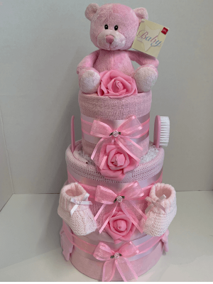 3 Tier Nappy Cake Pink Ted