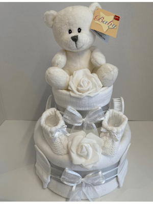2 Tier Nappy Cake White Ted