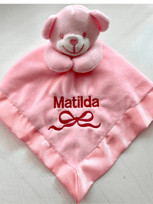 Personalised Pink Teddy Comforter