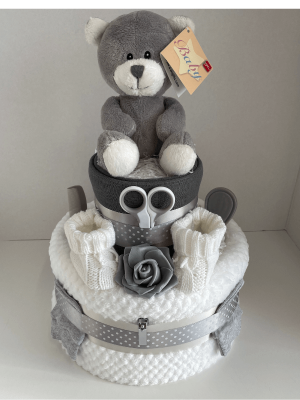 2 Tier Grey Nappy Cake