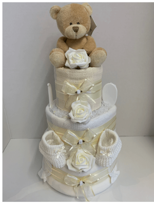 Cream Ted Nappy Cake