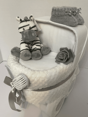 White Nappy Pram Zebra