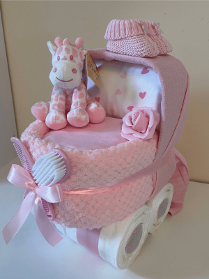 Nappy Cake Pram Pink Giraffe
