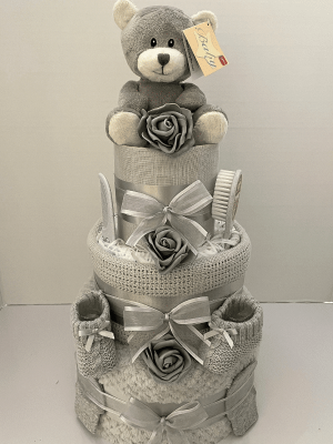3 Tier Grey Ted Nappy Cake